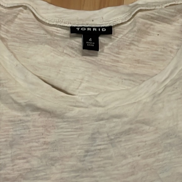 TORRID White Rainbow Back Slub Cotton Burnout Cuff Sleeve T-Shirt - Picture 2 of 6